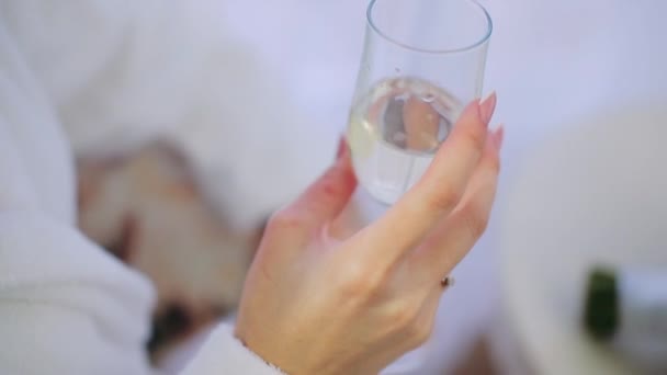 Women Hands Hold Glass Champagne — Stock Video