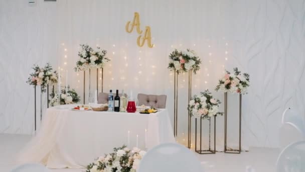 Decoración Mesa Boda Los Novios — Vídeos de Stock