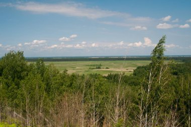 Yaz alanları, tarlalar, ormanlar ve gökyüzü