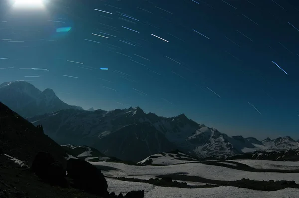 Star sky at night in the mountains of elbrus