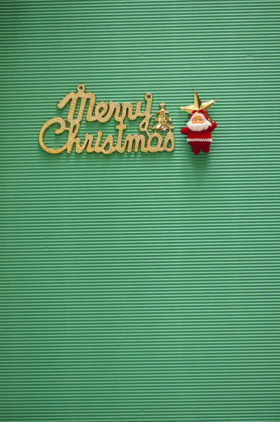 Merry Christmas Golden Text Santa Claus Lemon Green Striped Background — Stock Photo, Image
