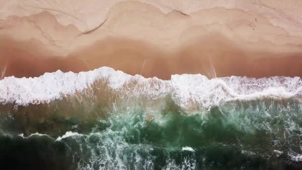 Huge Waves Rocky Shore Aerial View Drone Cliffs Stones Sandy — Stock Video