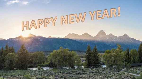 happy new year in nature with sunset panorama