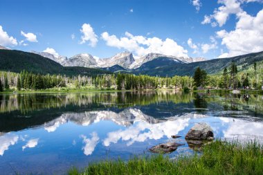 rocky mountain reflection in the sprague lake in summer clipart