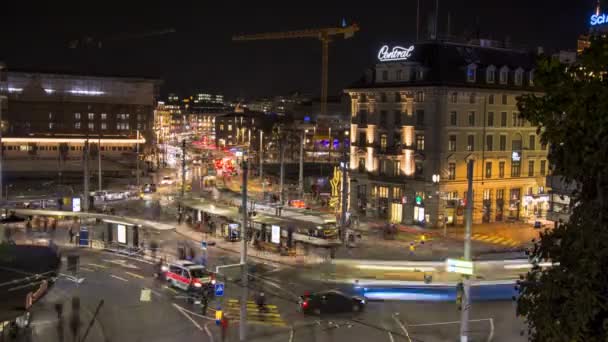 Timelapse Του Κεντρικού Σταθμού Του Τραμ Στο Zurich Zurich Time — Αρχείο Βίντεο
