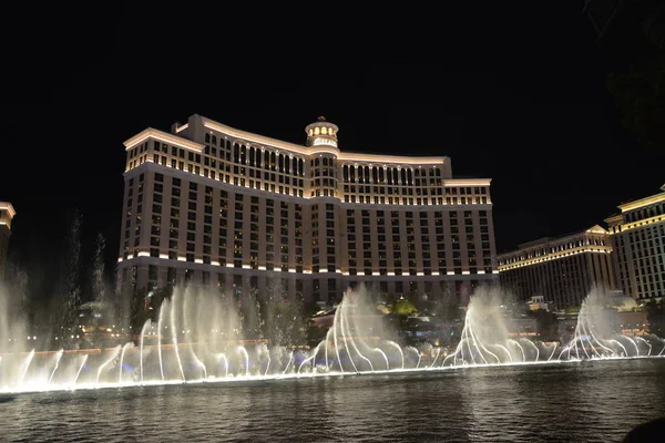 Panorama Van Fonteinen Van Bellagio Nachts Las Vegas Nevada Verenigde — Stockfoto