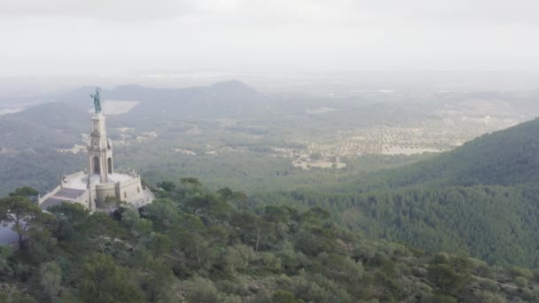 Luchtopname Berg Puig Sant Salvador Felanitx Majorca Uitzicht Het Dal — Stockvideo