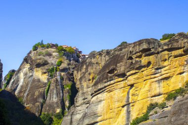 Yunanistan Kalamata ve kale inşa eden manastır dağ manzarası