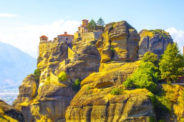 Yunanistan Kalamata ve kale inşa eden manastır dağ manzarası