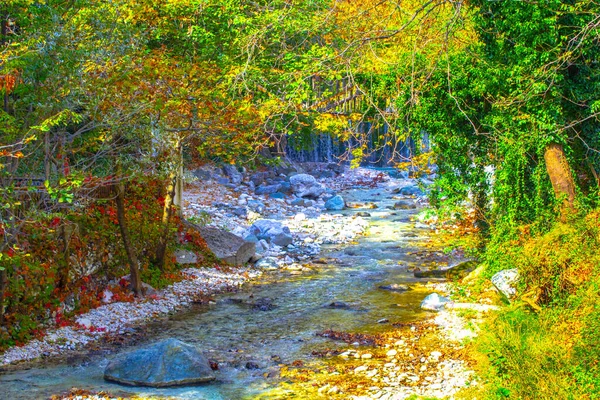 Rzeka Rozbryzgane Skały Jesienny Park — Zdjęcie stockowe