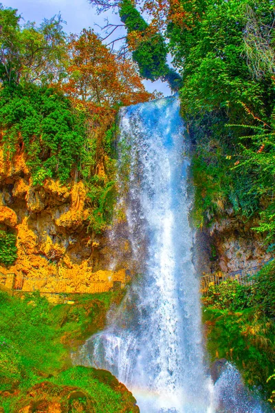 Greece Beautiful Big Waterfall Splash Rocks — Stock Photo, Image