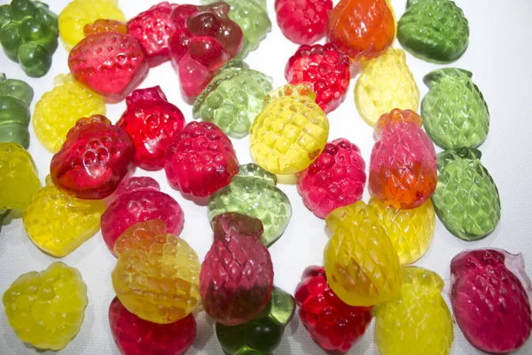 Früchte Gummibonbons Süßigkeiten Flaschenform Ansicht Von Oben Süßer Hintergrund — Stockfoto