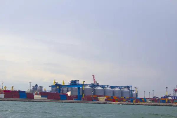 Portal Cranes Evening Port Odessa Black Sea Heavy Lift Vessel — Stock Photo, Image
