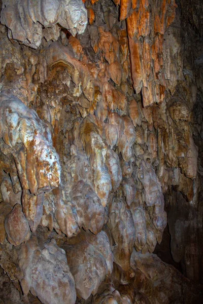 Caverna Estalactite Rochas Fundo Textura — Fotografia de Stock