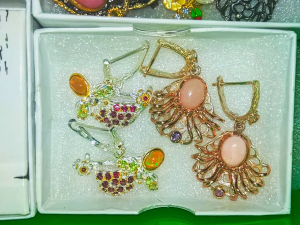 Colección Joyas Plata Con Cristales Una Caja —  Fotos de Stock