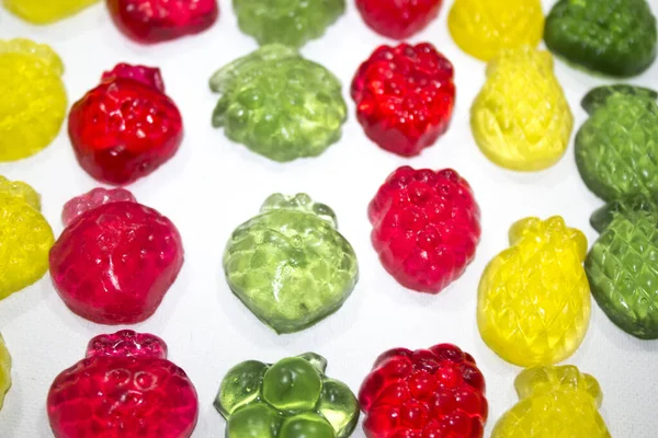 Früchte Gummibonbons Süßigkeiten Flaschenform Ansicht Von Oben Süßer Hintergrund — Stockfoto