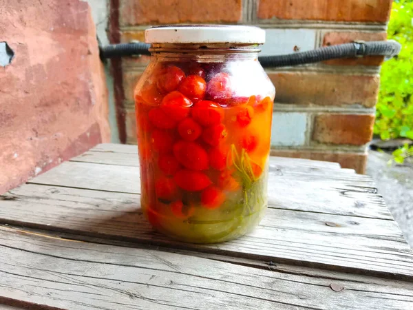 Bocal Tomates Marinées Maison Légumes — Photo