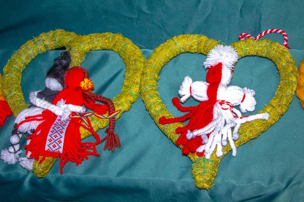 Ethnic Hay Handmade Toy Shape Hearts — Stock Photo, Image