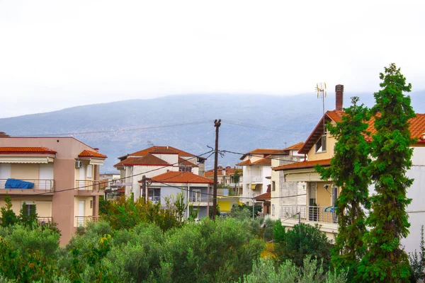 Grèce Village Toit Rouge Montagne — Photo