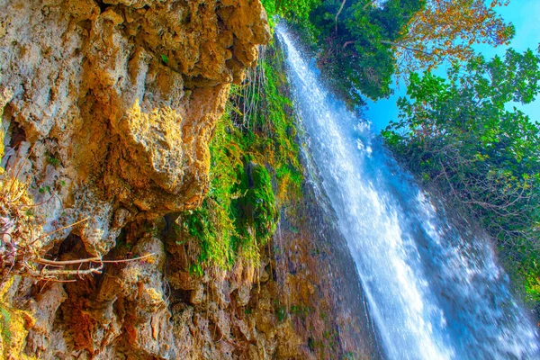 Greece Beautiful Big Waterfall Splash Rocks — 스톡 사진