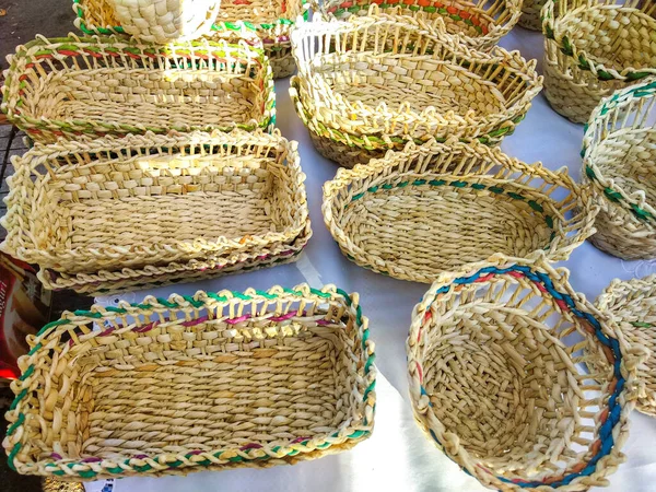 Handmade Empty Wicker Dish Bowl Baskets — Stock Photo, Image