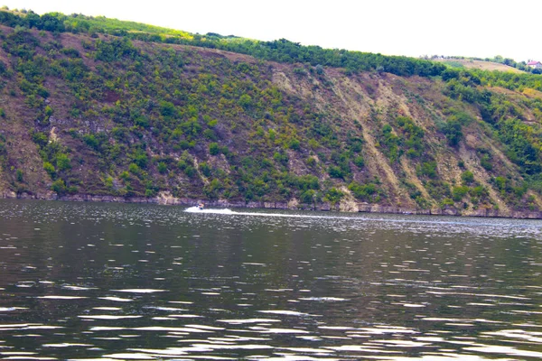 Paesaggio Con Fiume Dniester Superficie Liscia Dell Acqua Collina Terra — Foto Stock