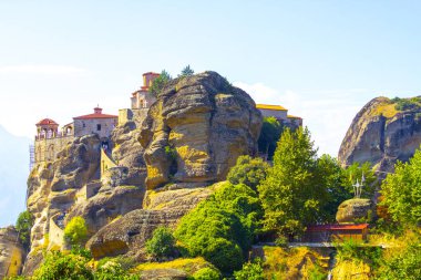Yunanistan Kalamata ve kale inşa eden manastır dağ manzarası