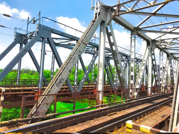 Railway Bridge Made Metal Rivets — Stock Photo, Image