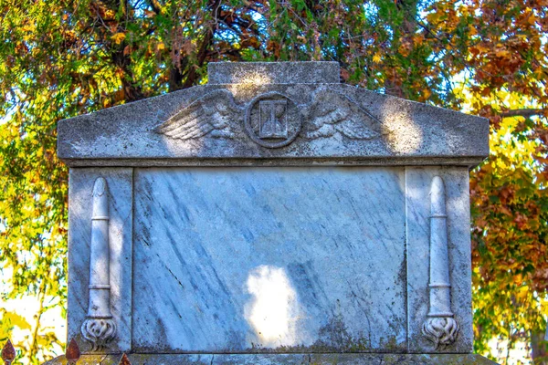 Mezarlıkta Yeşil Bitkilerin Arasında Mezar Taşları Mezarlıktaki Eski Mezarlar Sonbahar — Stok fotoğraf