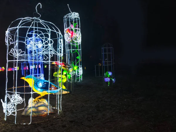 Beautiful Glowing Artificial Flowers Animal Garden Light Installations — Stock Photo, Image