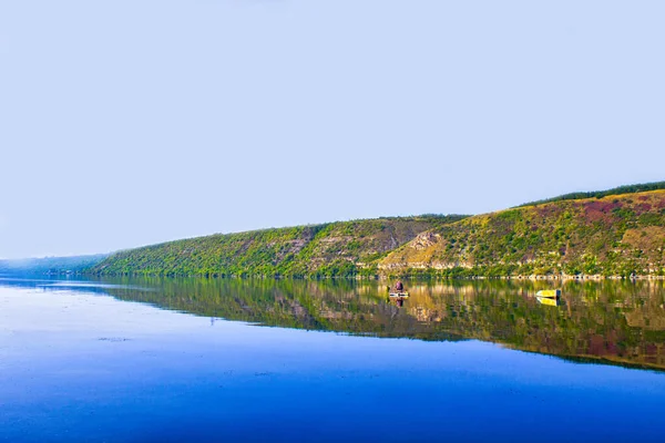 Panorama River Lake Island Green Hills — Stock Photo, Image