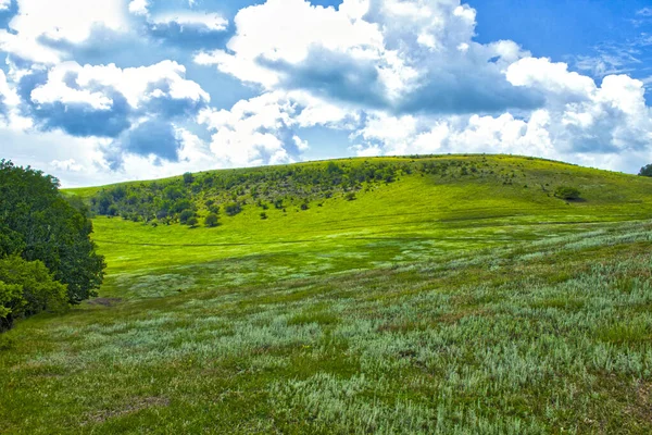 Zelené Pole Kopce Krajina Panorama — Stock fotografie