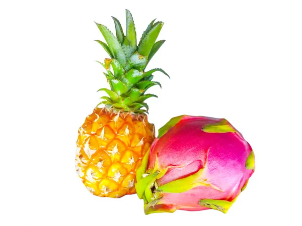 Ananas Frais Dragon Pitaya Isolés Sur Fond Blanc — Photo