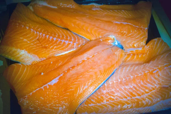 Fresh Raw Salmon Fillet Background Uncooked Fish — Stock Photo, Image