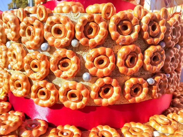 Pretzels Frescos Crocantes Bagels Luz Solar Direta Exibido Para Venda — Fotografia de Stock