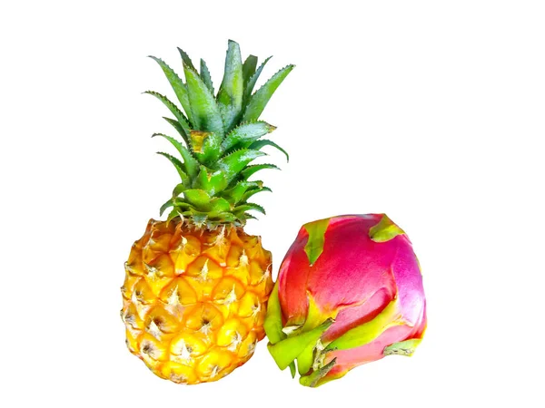 Ananas Frais Dragon Pitaya Isolés Sur Fond Blanc — Photo