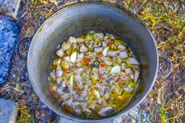 Kettle Food Camping Camping Food Barbeque Outdoor Summer Camp Hot — Stock Photo, Image