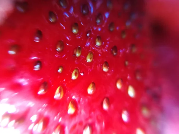 Rote Reife Erdbeere Als Hintergrund Makrotextur — Stockfoto