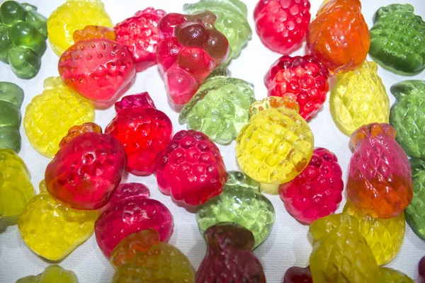 Früchte Gummibonbons Süßigkeiten Flaschenform Ansicht Von Oben Süßer Hintergrund — Stockfoto