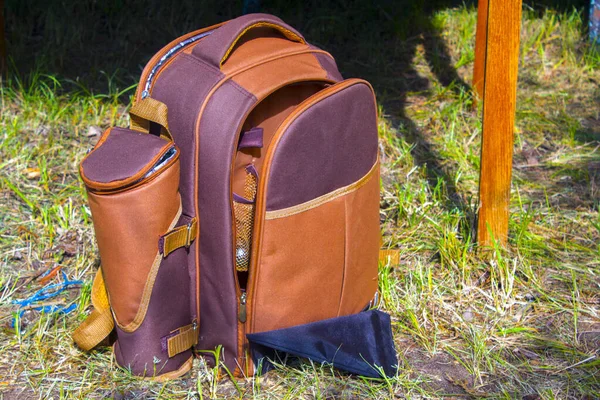 Backpack travel vintage with bag. Adventure travel concept.