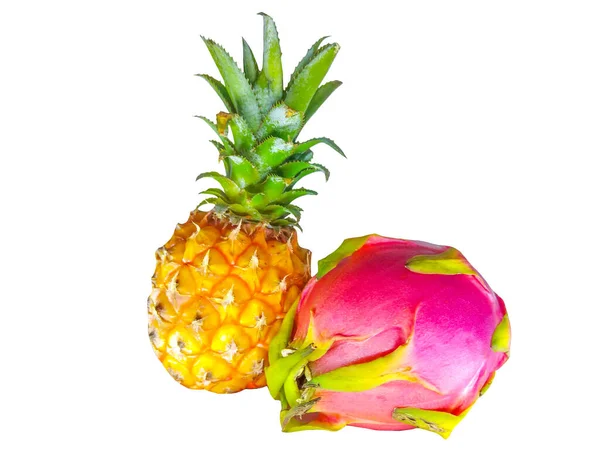 Ananas Frais Dragon Pitaya Isolés Sur Fond Blanc — Photo