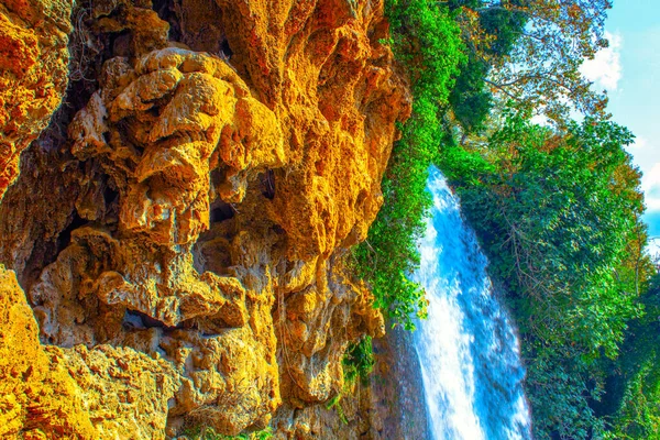 Greece Beautiful Big Waterfall Splash Rocks — Stock Photo, Image