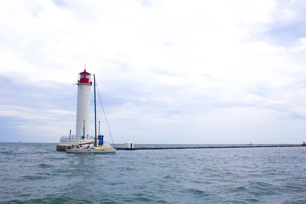 Beautiful View Current Lighthouse Vorontsov Lighthouse Odessa Background Black Sea — 스톡 사진