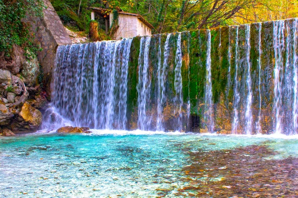 Brick Wall Waterfall Water Splash — Stock Photo, Image