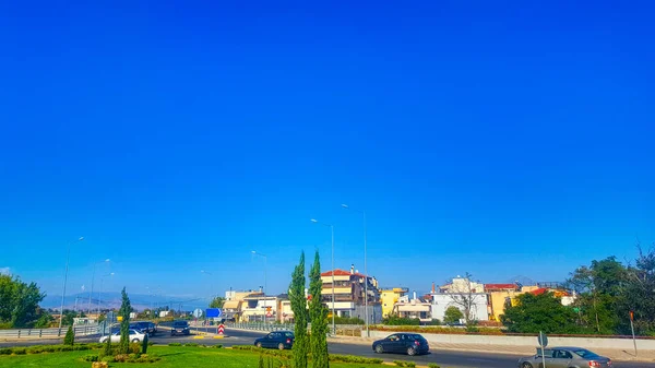 Waldbäume Stadtautobahn Panorama — Stockfoto