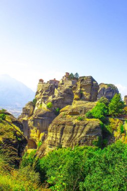 Yunanistan Kalamata ve kale inşa eden manastır dağ manzarası