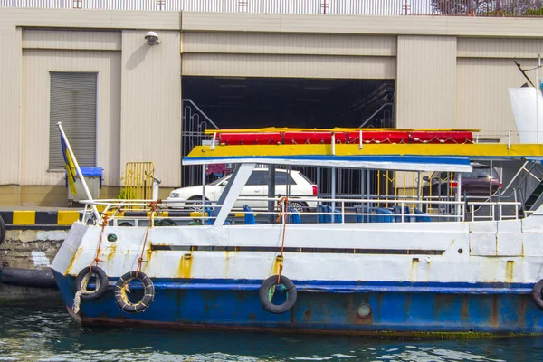 Oude Plezierboot Schip Haven Bij Zonsondergang Mooie Grote Schepen Boten — Stockfoto