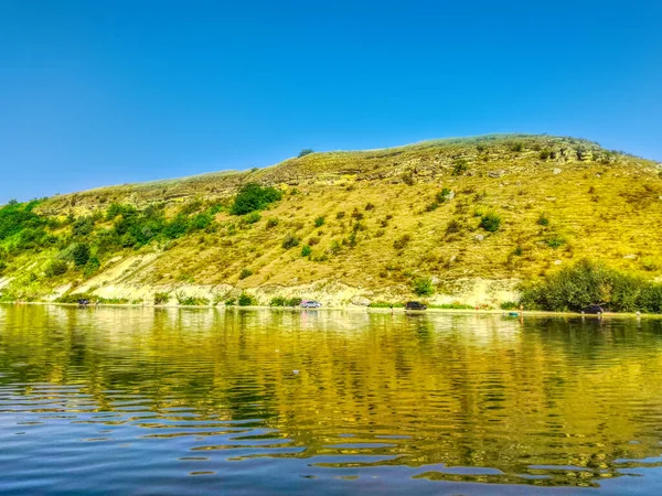 Krajina Dniester Řeka Hladký Vodní Povrch Kopec Země Horizont Pozadí — Stock fotografie