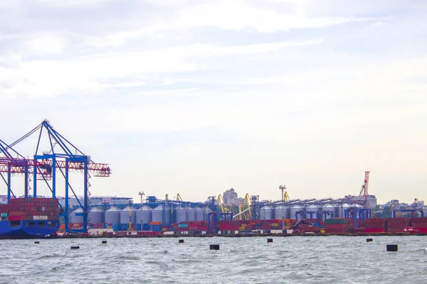 Portaal Kranen Avondhaven Odessa Zwarte Zee Een Zwaar Hefschip Aangemeerd — Stockfoto
