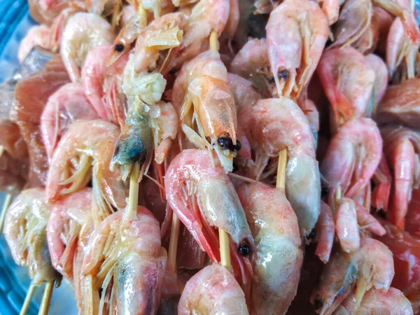 Shrimps Sea Food Raw Barbecue — Stock Photo, Image